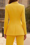 Costumes de travail féminins à boutons simples en revers jaune en deux pièces