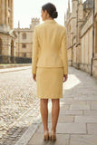 Robe de travail jaune clair à revers cranté, deux pièces à boutonnage simple