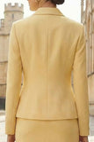 Robe de travail jaune clair à revers cranté, deux pièces à boutonnage simple