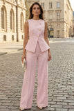 Costume d'affaires femme 2 pièces ivoire col rond simple boutonnage