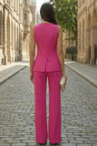 Costumes de travail féminins sans manches en fuchsia à simple poitrine et deux pièces