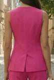 Costumes de travail féminins sans manches en fuchsia à simple poitrine et deux pièces