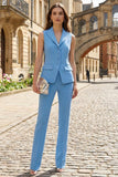 Costumes de travail féminins à simple boutonnage bleu à revers bleu en 2 pièces