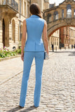 Costumes de travail féminins à simple boutonnage bleu à revers bleu en 2 pièces