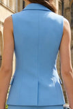 Costumes de travail féminins à simple boutonnage bleu à revers bleu en 2 pièces