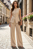 Costumes de travail féminins 2 pièces, pantalon kaki clair simple et sans manches