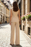 Costumes de travail féminins 2 pièces, pantalon kaki clair simple et sans manches
