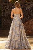 Corset de bal A Short Busty Blue A Line, robe de bal longue sans bretelles avec fente