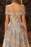 Robe de bal de bal Jacquard A Line Short bleu poussiéreux