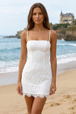 Robe de remise de diplôme Bodycon Bodycon Short Necks Ivory Strapstraps