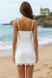 Robe de remise de diplôme Bodycon Bodycon Short Necks Ivory Strapstraps