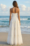 Robe blanche A Strapless A Line Plissée à volants Maxi White