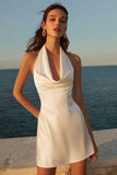 Mini robe de fiançailles à col nu en satin ivoire en ligne A