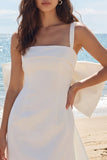 Robe de remise de diplôme Bodycon Bodycon Ivoire à col carré avec un grand nœud