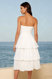 Robe nuptiale nuptiale midi en A-line en Tulle ivoire bustier avec nœud