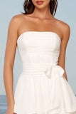 Robe nuptiale nuptiale midi en A-line en Tulle ivoire bustier avec nœud