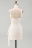 Robe bodycon mini ivoire bustier col carré froncée à volants