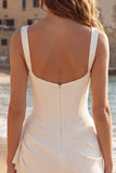 Robe bodycon mini ivoire bustier col carré froncée à volants