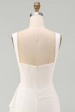 Robe bodycon mini ivoire bustier col carré froncée à volants