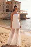 Robe douche nuptiale longue en fourreau ivoire avec dentelle