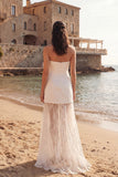 Robe douche nuptiale longue en fourreau ivoire avec dentelle