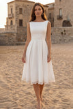 Robe de fiançailles Midi à col bateau ivoire avec des appliques