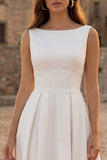 Robe de fiançailles Midi à col bateau ivoire avec des appliques
