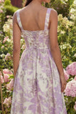 Robe Midi A-Line Corset à Fleurs Jacquard Violet