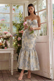 Robe Midi Bleu Jacquard Sirène Amoureuse Bleu Poussiéreux