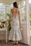 Robe Midi Bleu Jacquard Sirène Amoureuse Bleu Poussiéreux