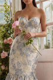 Robe Midi Bleu Jacquard Sirène Amoureuse Bleu Poussiéreux