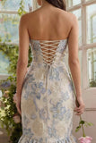 Robe Midi Bleu Jacquard Sirène Amoureuse Bleu Poussiéreux