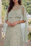 Robe de mariage invitée élégante deux pièces en chiffon imprimé Dusty Sage