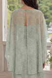 Robe de mariage invitée élégante deux pièces en chiffon imprimé Dusty Sage