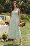 Robe Midi à bretelles fines en mousseline à motif de sauge poussiéreuse