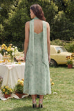 Robe Midi à bretelles fines en mousseline à motif de sauge poussiéreuse
