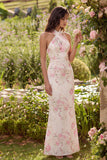 Robe Midi à fourreau rose rose blanche en forme de fleurs à dos nus