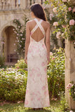 Robe Midi à fourreau rose rose blanche en forme de fleurs à dos nus
