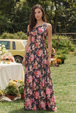 Robe midi en satin noir rose rose à une épaule