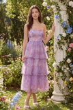 Robe Midi en tule à étages bustier sans bretelles en tulle