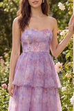 Robe Midi en tule à étages bustier sans bretelles en tulle