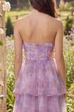Robe Midi en tule à étages bustier sans bretelles en tulle