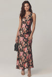 Robe midi en satin à une épaule à fourreau fleur rose noire