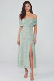 Robe midi en chiffon imprimée Sage poussiéreuse avec une fente