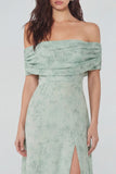 Robe midi en chiffon imprimée Sage poussiéreuse avec une fente