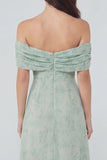 Robe midi en chiffon imprimée Sage poussiéreuse avec une fente