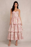 Robe midi en satin sans bretelles en satin fleur fleur Blush