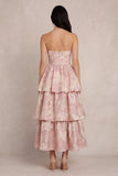Robe midi en satin sans bretelles en satin fleur fleur Blush