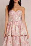 Robe midi en satin sans bretelles en satin fleur fleur Blush