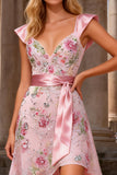 Robe invitée mariage rose pâle décolleté V à paillettes